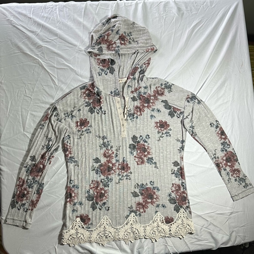 Floral Hooded Women's light knit long sleeve Top